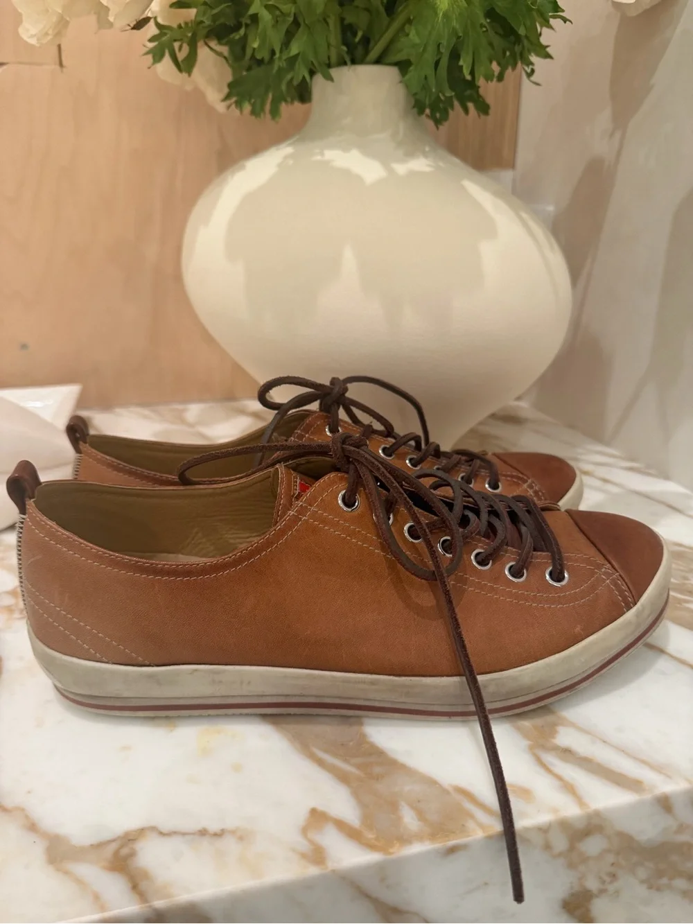 Prada Men's Casual Brown Leather Lace-Up Sneakers